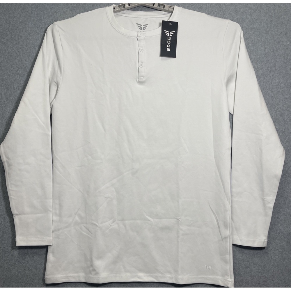 Edge Men's Premium Henley White Long Sleeve Shirt Size Medium